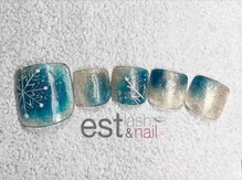 エストラッシュアンドネイル 銀座店(est lash&nail)/フットブルー雪の結晶ネイル