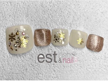 エストラッシュアンドネイル 銀座店(est lash&nail)/フットホワイト雪の結晶ネイル
