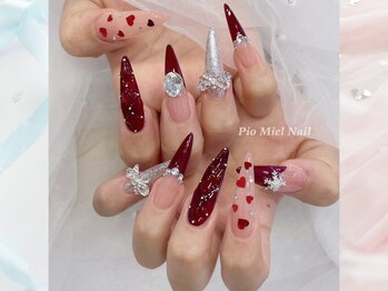 ピオミエルネイル 新宿(pio miel nail)/赤ハート×きらめきネイル