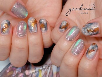 グッドネス 新宿(goodness)の写真/抜け感のあるカラーリング.美フォルム.上品な質感で洗練されたデザインは周りと差がつくショートネイルに*.