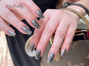 ネイルズアリー 立川店(Nails ally)/スキニー×ステンドグラス×ラメ