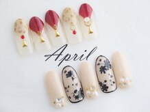 エイプリルプラス(April plus)/ヒョウ柄＆お花ネイル