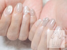 質感mix淡グレージュネイル