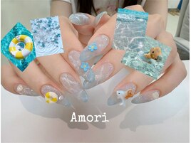 水波ブルーグラデ夏プールネイル