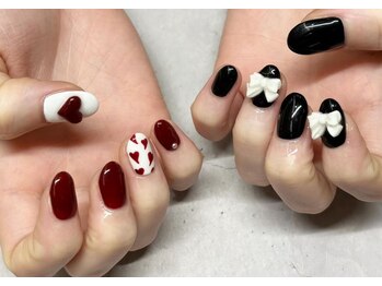 ネイルアンドアイラッシュスタジオ シュシュ(chouchou)/リボン・ハート・ブラックレッド