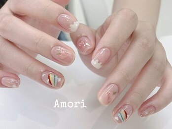 手描きパステル桃ネイル