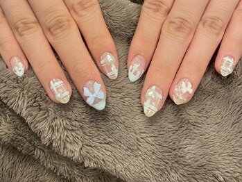 チェック×リボン