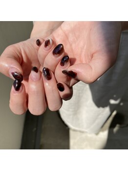 ブラウン 夏ネイル インクネイル