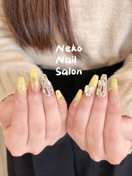 ネコ(Neko)/黄色　長さだし　埋め尽くし