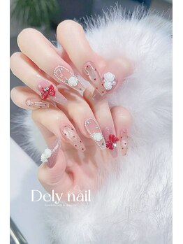 デリーネイル(Dely_nail)/赤リボン×白薔薇のガーリー