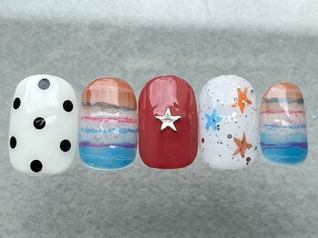 ネイルメゾン 天神店(NAIL MAISON)/個性派ボーダードット星¥8500