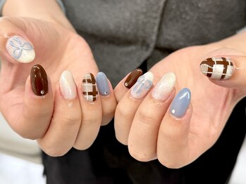 バタフライ 津田沼店(Butterfly)/チェック×リボンネイル*。・.