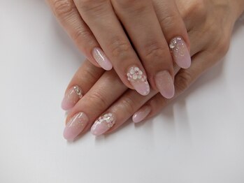 ネイルサロンミキ 横浜(MIKI)/ピンクラメグラデ上品手描き3D花