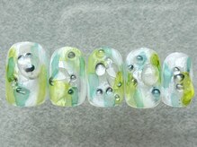 ネイルメゾン 天神店(NAIL MAISON)/緑つぶつぶインクもや夏￥9500
