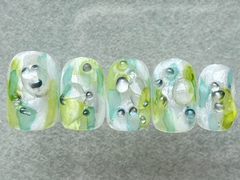 ネイルメゾン 天神店(NAIL MAISON)/緑つぶつぶインクもや夏¥9500