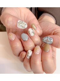 タイル柄×お花柄アート