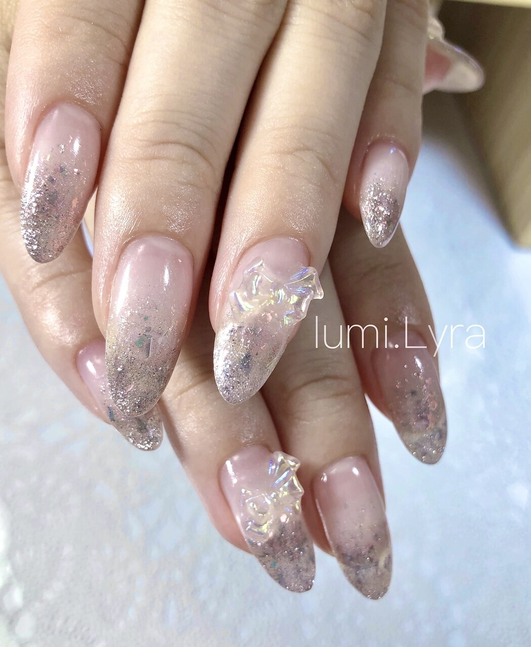 ネイルチップ ワンホン クリアストーン グラデーション オーロラ ホロ