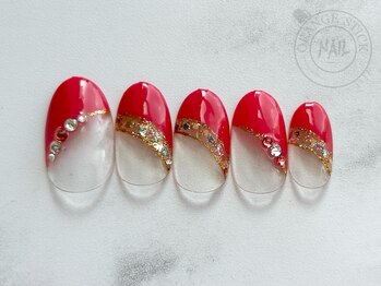 オレンジスティック/フレンチ/ラメ/ゴージャス