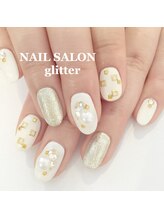 ネイルサロン グリッター(NAIL SALON glitter)/白ストーンネイル9000円