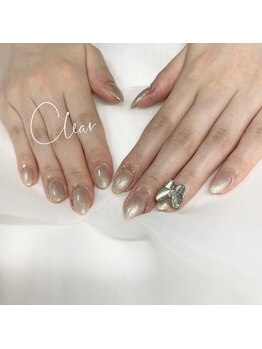 クリア(Clear)/ラメワンカラー+蝶々パーツ