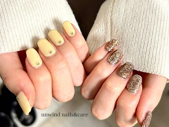 アンワインド ネイルアンドケア(unwind nails&care)/ラメ×スタッズ