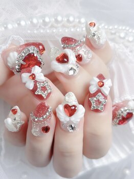 ラヴィアン 名古屋大須店(La vie en)/赤×超ゴテゴテネイル