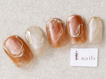 アイネイルズ 三宮店(I nails)/マーブルオレンジゴールド