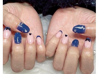 ジェー エス シー ネイル(J.S.C.nail)/フレンチ/ネイビー/ハート