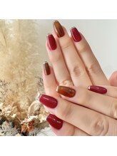 エルネイル(elu nail)/冬ネイル/フレンチ/赤/茶色