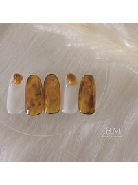 べっ甲×ぷっくりミラーアクセ風