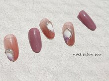 ソウ 難波店 nail salon Sou/塗りかけぷっくりニュアンスnail