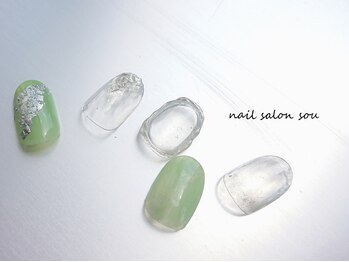 ソウ 難波店 nail salon Sou/ミラー×グリーンニュアンスnail