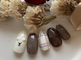 くま　チェック　インク　ファー