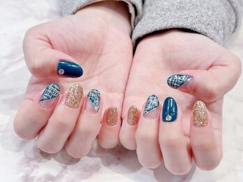 ラルネイル 大宮(Lull. nail)/#ツイード #ネイビー #フレンチ