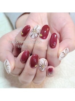 ネイルアンドまつげエクステ専門サロン スリー(THREE)/ボルドーネイル