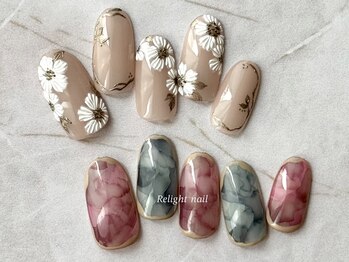 リライトネイル(Relight nail)/手描きフラワー×ニュアンス