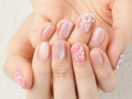 桜ネイル/3Dアート/ホロ/自爪