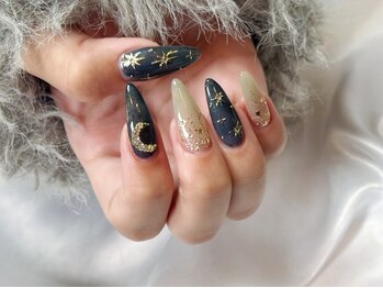 冬ネイル　マグネット　ネイビー