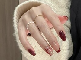 チェックネイルxボルドー