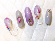 グラマーネイル(Glamor nail)/ビジュー×リーフホロ