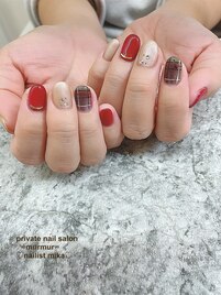 冬チェックネイル