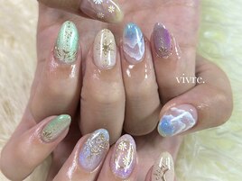 夏ネイル/波/海/ゴールドアート