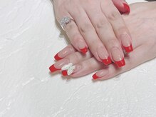 ブレスネイル(brace Nail)/赤フレンチ×蝶