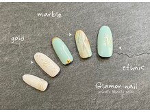 グラマーネイル(Glamor nail)/大理石柄×エスニック風