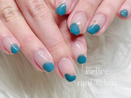 フレンチ/推しネイル/ターコイズ