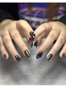 ネイルベベ(Nail bebe)/シアーブラック×リボン♪