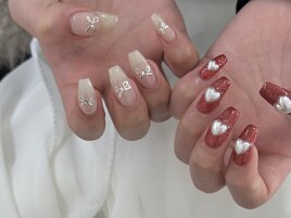 リボン×ハートネイル