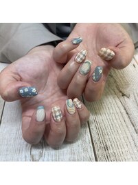 花柄チェックネイル！