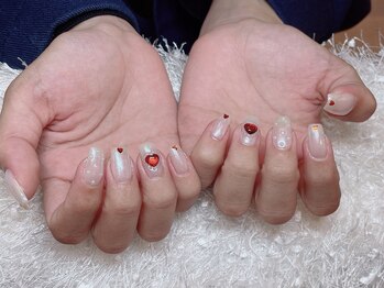 レアネイル 新宿(le'a nail)/オーロラ×赤ハート