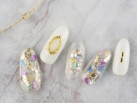 金箔×カラフルシェルネイル